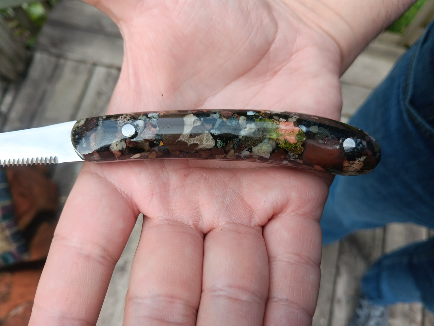 Michigan Beach Stone Knife with serrated blade