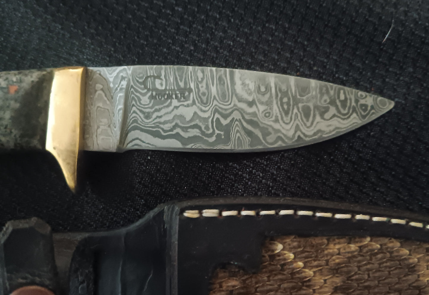 Yooperlight Knife with Damascus blade and Rattlesnake sheath