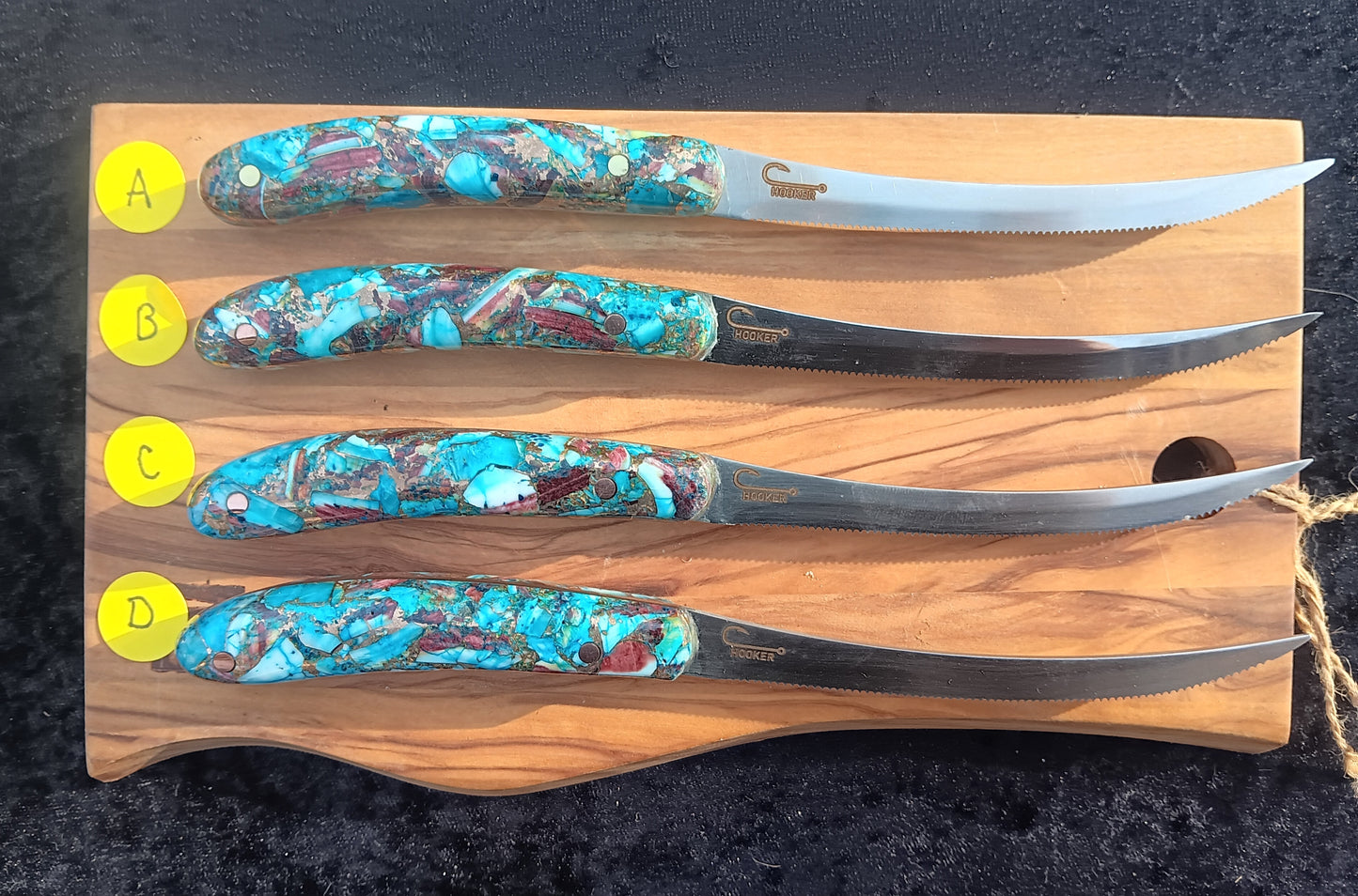 Turquoise, Bronze, and Oyster Shell Composite Handle Knife with Serrated Blade